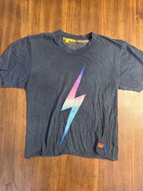 Aviator Nation Kids Navy Tee with Pink-to-Blue Lightning Bolt